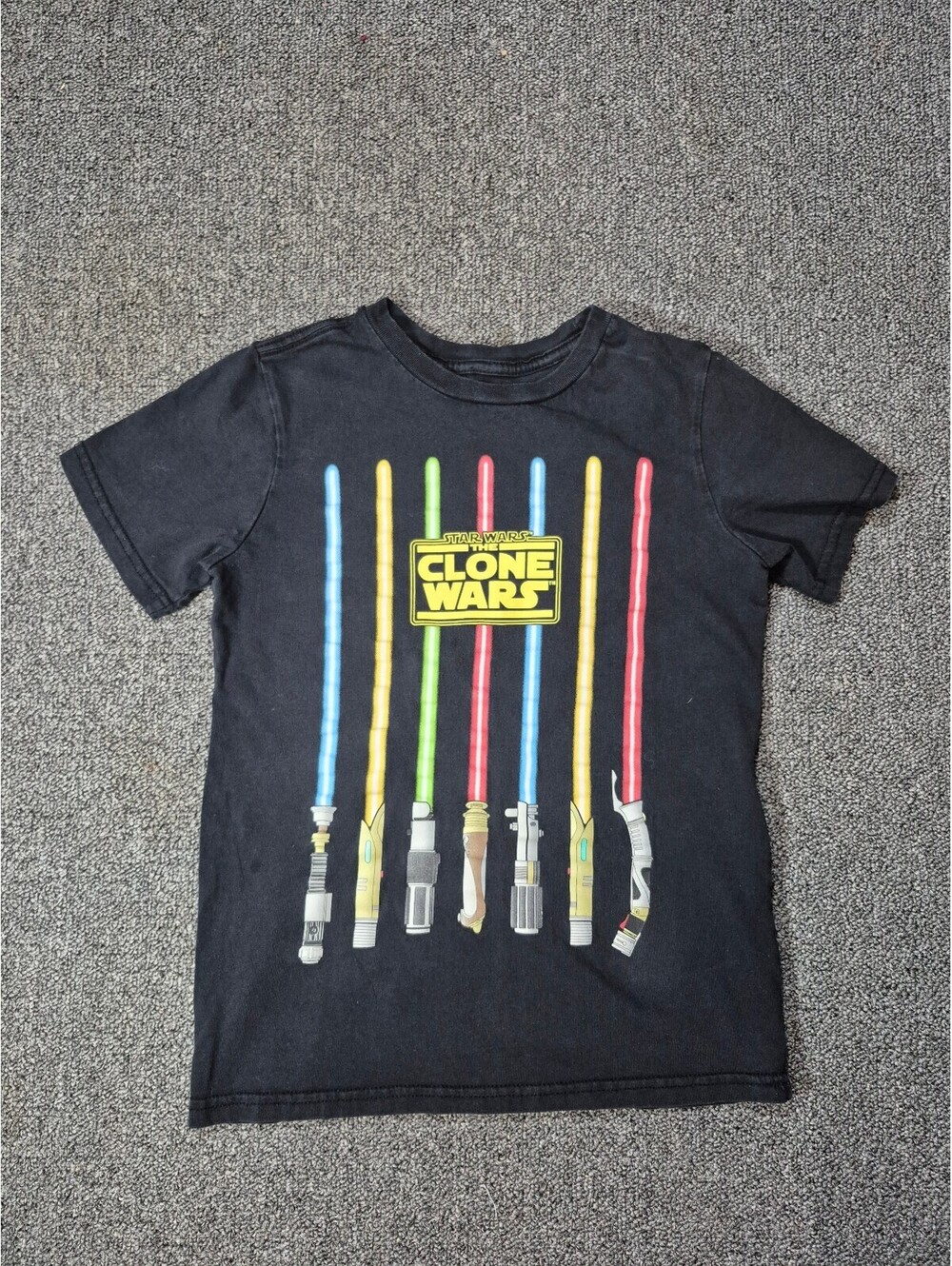 Star Wars The Clone Wars Kids T-Shirt Size 7/8 Black Lightsaber Graphic Tee